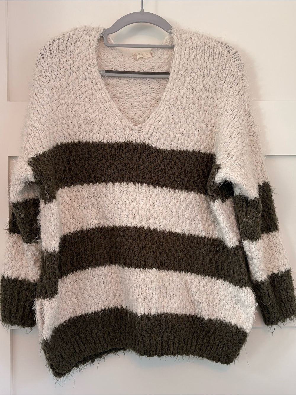 Altar’d State Olive and Cream Popcorn knit sweater